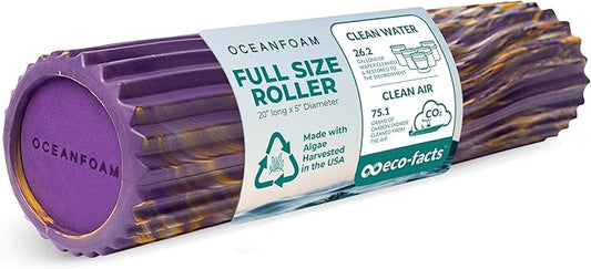 Oceanfoam Tidal Roller - Purple, Gold & Natural Marbled - Muscle Massage Foam Roller for Back Pain & Stretching - Firm & Ergonomic Wide Wave Textured - Yoga, Athletics, Wellness - Full Size, 20" x 5"