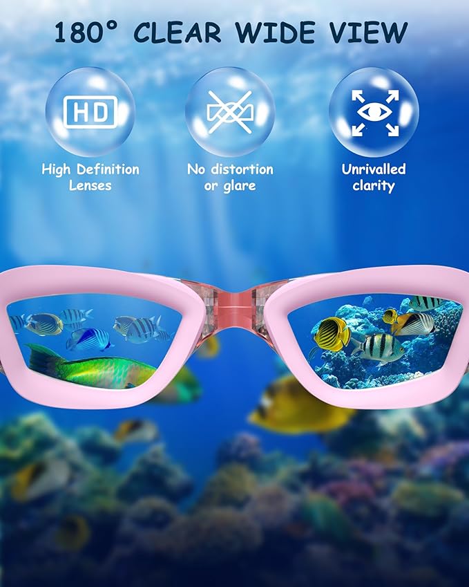 Kids Swim Goggles, Swimming Goggles for Kids Toddlers 3-14 with Swim Cap, Nose Clip, Nose Bridge, Ear Plugs