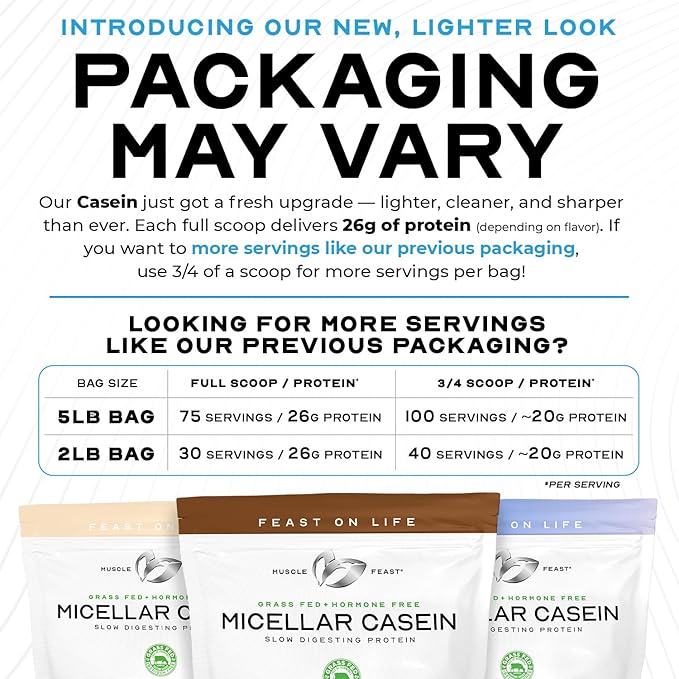 Muscle Feast Grass Fed Micellar Casein Protein Powder, Pasture Raised & Hormone Free, Slow Digesting Casein Protein - Supports Overnight Muscle Recovery, Gluten Free Protein Powder - Vanilla, 4lb