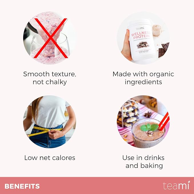 Teami Wellness Vegan Protein Powder - Organic Ingredients (14 Servings, 13.6 Ounce) Smooth Textured Chocolate Plant Based Protein Powder, Low Net Carbs, Non-GMO, Dairy Free, Soy Free, No Sugar Added