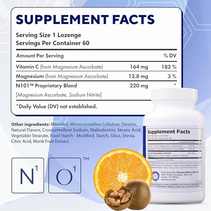 Nitric Oxide Lozenges for Heart Health Support - Dietary Supplement for Blood Flow, Oxygenation and Blood Pressure - 180 Count