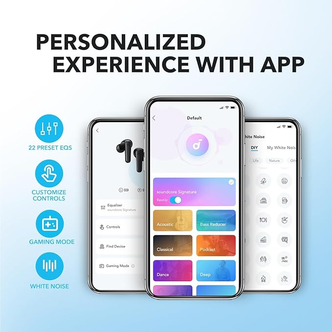 Soundcore by Anker P20i True Wireless Earbuds, 10mm Drivers with Big Bass, Bluetooth 5.3, 30H Long Playtime, Water-Resistant, 2 Mics for AI Clear Calls, 22 Preset EQs, Customization (Light Blue)