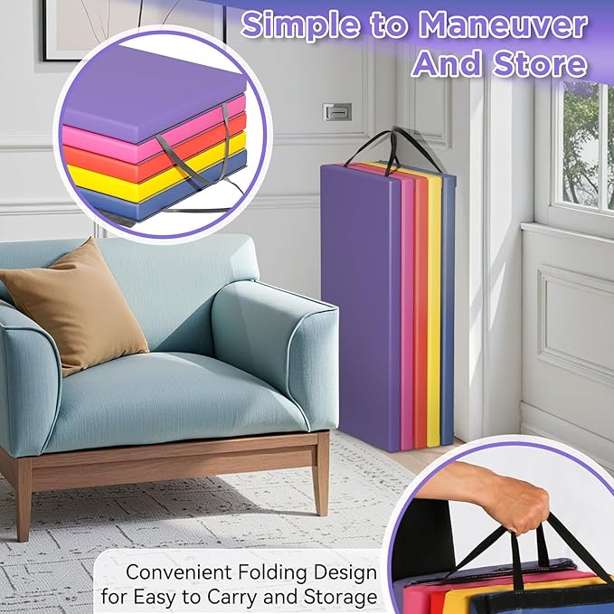 Gymnastics Tumbling Mats Portable Gymnastics Mat Foldable Tumbling Mat 2'x6'/4'x8' PU Leather Exercise Mat Yoga Mat with Carrying Handles for home Workout outdoor Yoga Gymnastics