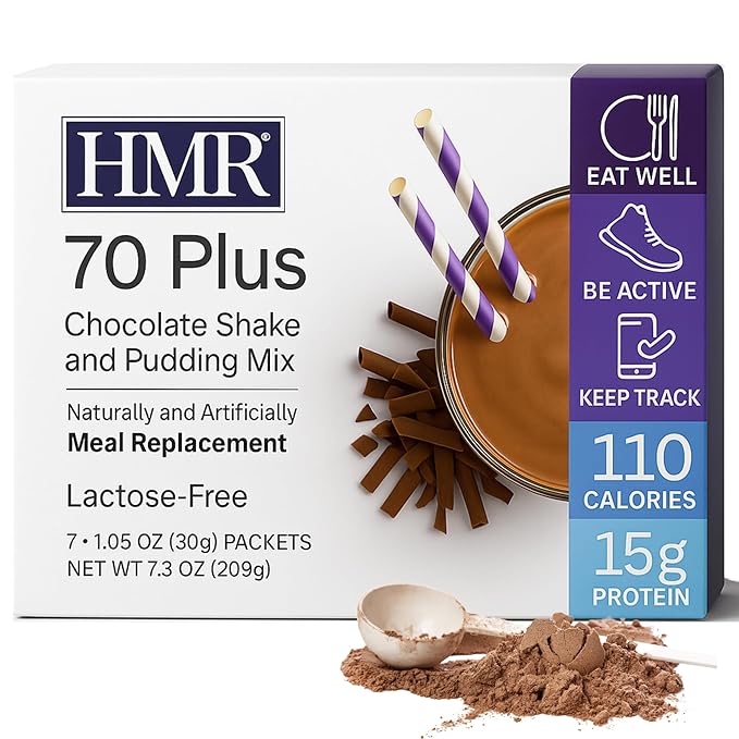 HMR 70 Plus Chocolate Shake & Pudding Mix | Meal Replacement Powder | Lactose-Free | 15g Protein | Easy to Make | Low Calorie | 7 Single Serving Packets each