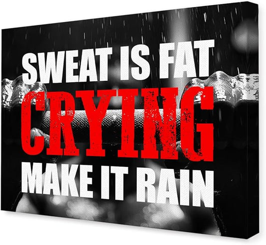 OTINGQD Inspirational Gym Wall Decor,Fitness Quotes Wall Art,Sweat is Fat Crying Canvas Wall Decor for Home Gym