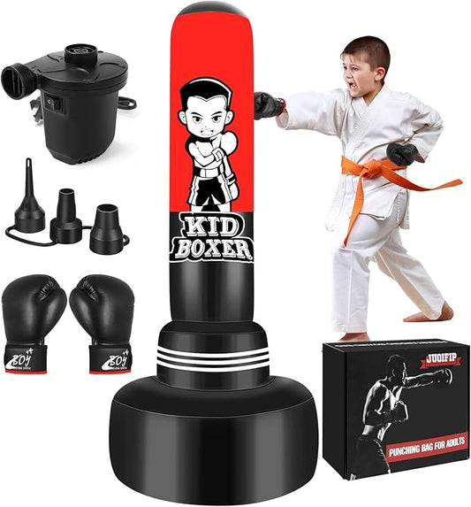 Punching Bag for Kids Set 65" Large Three-Tier Design Stable, Inflatable Boxing Bag Set Toy with Boxing Gloves and Electric Air Pump, Kid Standing Bag for Boys Girls Age 3-15 Training Karate..