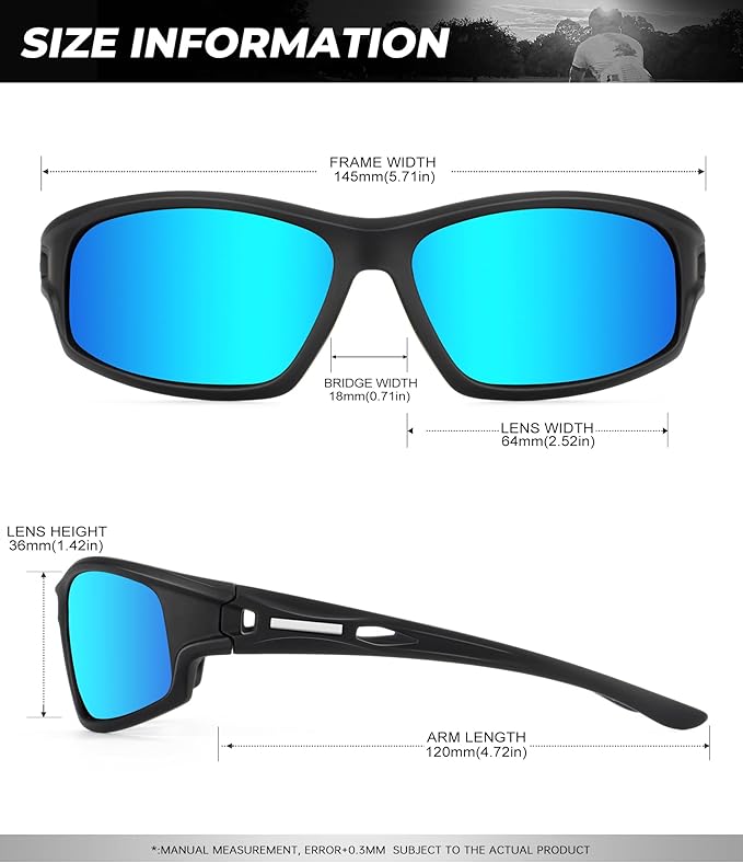 Polarized-Sunglasses-Men Sports Mens-Sunglasses: Sun-Glasses with UV400 Protection for Driving Golf Fishing Running