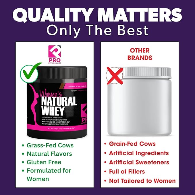 Whey Protein Powder for Women Vanilla Powder - Low Carb Gluten-Free Grass-Fed rBGH-Free - Supports Weight Loss - Natural Stevia Sweetened Protein Shake, 20g (Creamy Vanilla, 1lb)