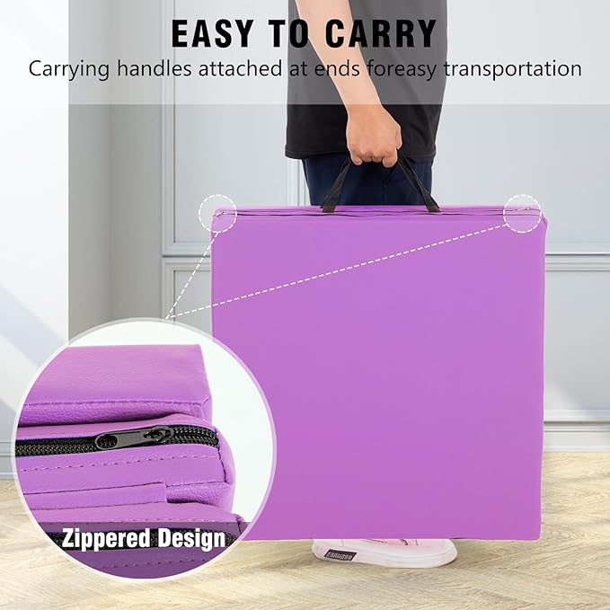 Gymnastics Tumbling Mats Portable Gymnastics Mat Foldable Tumbling Mat 2'x6'/4'x8' PU Leather Exercise Mat Yoga Mat with Carrying Handles for home Workout outdoor Yoga Gymnastics