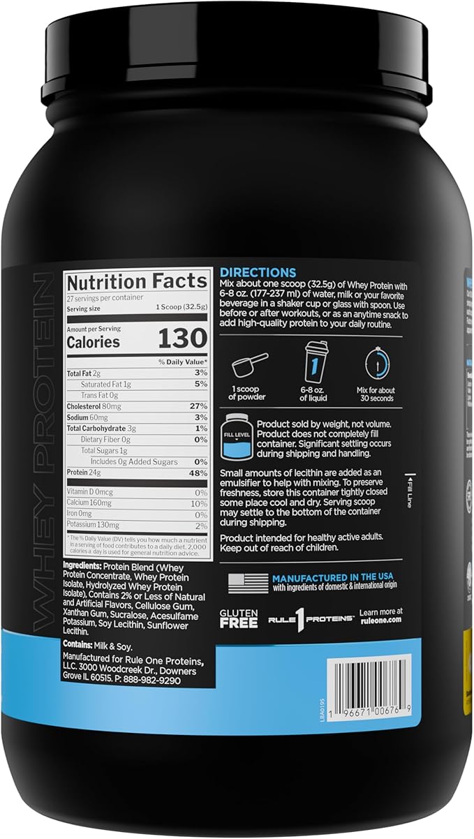 Rule 1 Whey Protein – 24g Fast-Acting Protein from All-Whey Sources with Naturally Occurring EAAs & BCAAs for Workout Recovery or Anytime Use (2 Pounds*, Banana Creme)