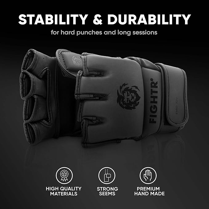 FIGHTR® Pro MMA Gloves for Grappling Sparring Training, Kickboxing Martial Arts Muay Thai Punching Bag Mitt Training Boxing for Men and Women | incl. Carrying Bag
