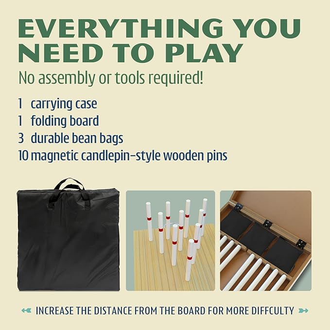 Driveway Games Bean Bag Toss Lawn Bowling Set for Adults & Kids - Indoor Outdoor Backyard Lawn Game - Includes 1 Board, 10 Magnetic Pins, 3 Bean Bags and Carrying Case
