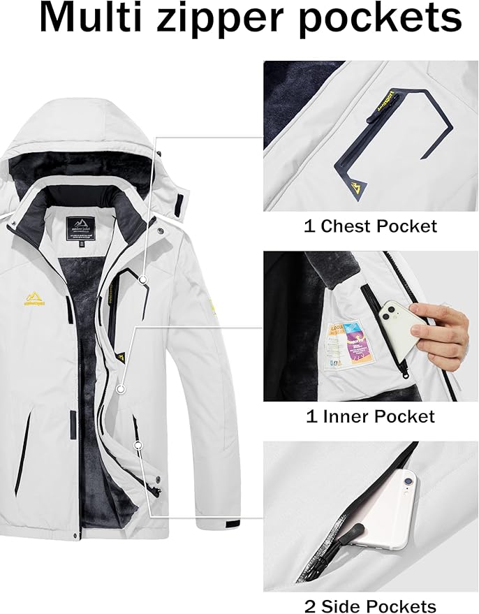 MAGCOMSEN Men's Winter Coats Water Resistant Ski Snow Jacket Warm Fleece Jacket Parka Raincoats With Multi-Pockets