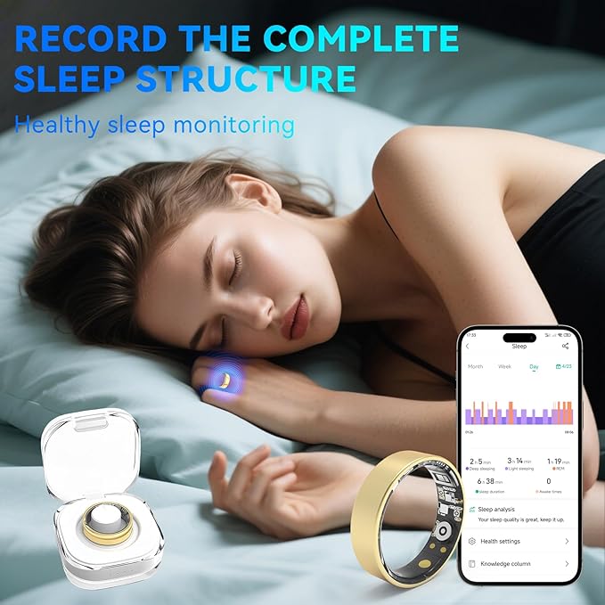 Smart Rings for Women Men,Fitness Tracker Ring,Heart Rate,Blood Oxygen,Blood Pressure,Step Tracker,Sleep Monitoring,No Subscription Fee,IP68 Waterproof Smart Ring for iphone&Android(Gold 13)