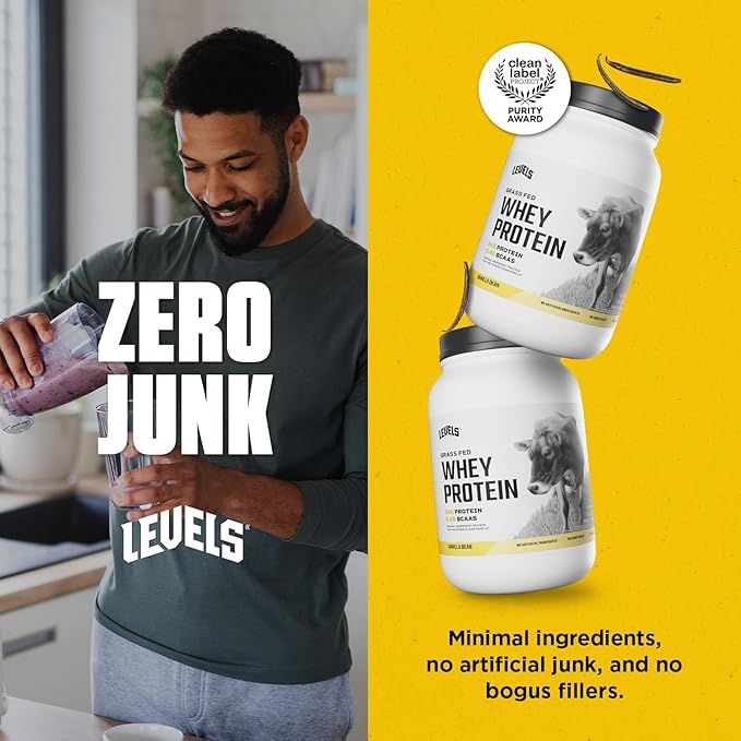 Levels Grass Fed Whey Protein Powder, No Artificials, 24G of Protein, Vanilla Bean, 2LB
