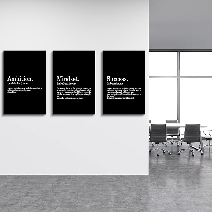 Inspirational Canvas Painting Wall Art -EPHANY ART, Motivational Wall Art Success Framed Entrepreneur Poster Positive Quotes Wall Poster for Home Office Workplace (M-3pcs,16x24inchx3pcs)