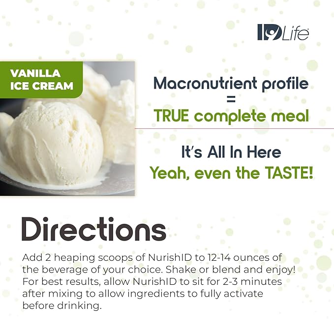 IDLife Vanilla Ice Cream NurishID Vegan - Meal Replacement Shake with Plant-Based Protein, Adaptogenic Mushrooms and Superfoods -15 Servings