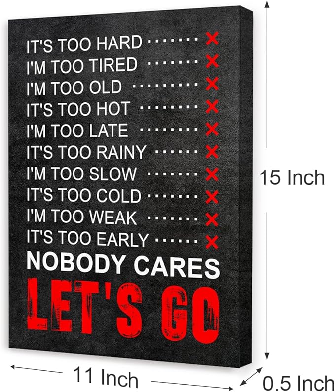 OTINGQD Inspirational Gym Wall Decor,Fitness Quotes Wall Art,Nobody Cares Let's Go Canvas Wall Decor for Home Gym