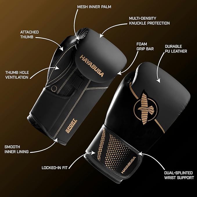 Hayabusa Sport Boxing Gloves for Men and Women – Dual-Splinted Wrist Support, Multi-Density Foam Padding, Contoured Fit – Ideal for Boxing, Kickboxing, and Muay Thai Training