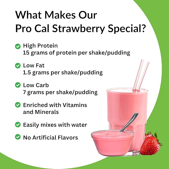 Pro-Cal Strawberry Meal Replacement Powder, 16.4 oz – High Protein, Low Calorie Shake & Pudding Mix – 16 Servings, Delicious & Easy to Prepare – Supports Healthy Weight Management (15.2oz, Strawberry)