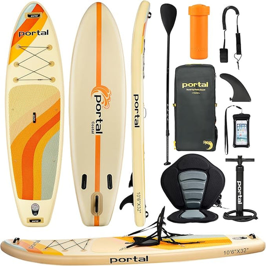 PORTAL SUP Inflatable Paddle Board for Adults 10'6'' Stand Up Paddleboard,Non-Slip Deck Blow up Paddle Boards with Adjustable Paddle, Carry Bag, and Repair Kit