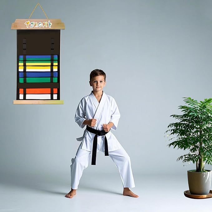 Karate Belt Display Rack - Holds Up to 12 Belts, Taekwondo & BJJ Belt Display Holder for Martial Arts, No Assembly Required, Martial Arts Belt Display for Teenagers & Adults