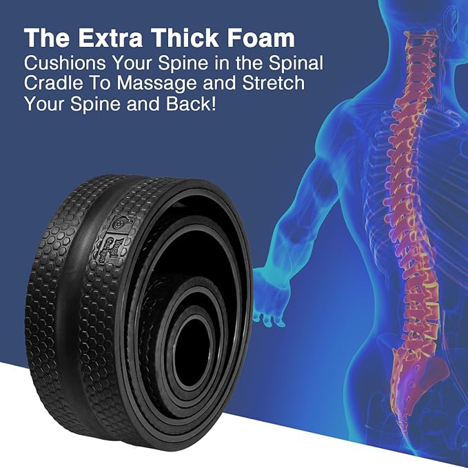 Back Roller Wheel- Foam Padded Back Stretcher Wheel with Center Spine Cradle- Stretching Wheel for Back Pain Set of Four