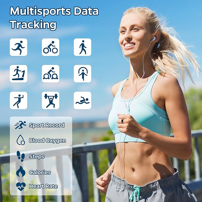 Smart Ring Health Tracker, Sleep Tracker Ring with Heart Rate, Waterproof Fitness Ring for Activity Monitoring/Steps/Distance/Calories, Air Gestures,Up to 7-Day Battery, for iOS and Android (Black,#9)