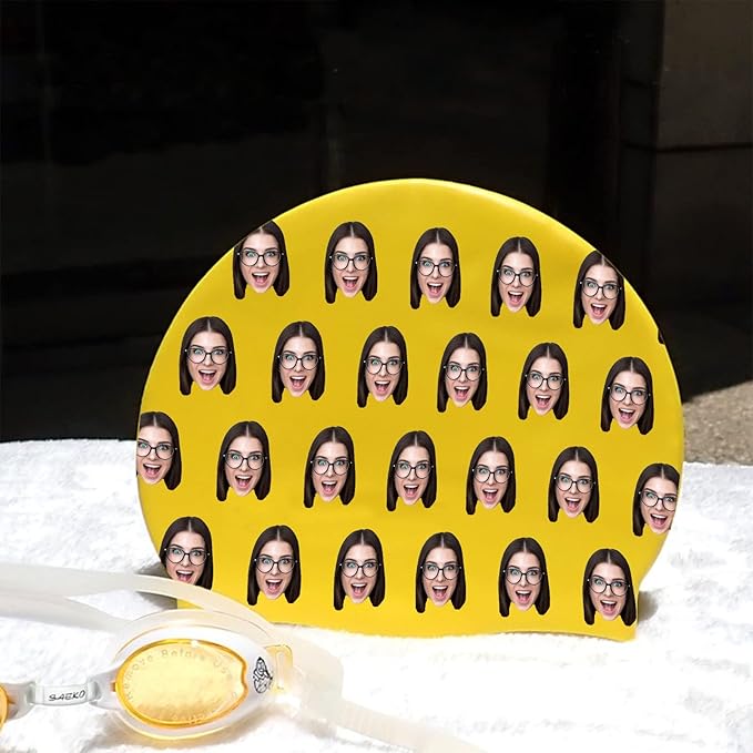 Custom Swim Cap with Photo Personalized Silicone Swim Cap for Men and Women Swimming Customized Swimmers Cap for Short and Medium Length Hair