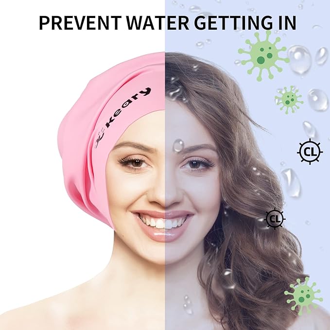 Keary Extra Large Swim Cap for Braids and Dreadlocks Extensions Weaves Long Hair, Waterproof Silicone Cover Ear Bath Pool Shower Swimming Cap for Adult Youth to Keep Hair Dry, Easy to Put On and Off