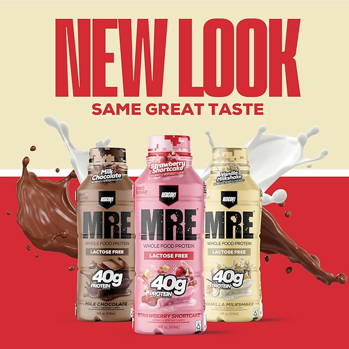 REDCON1 MRE Ready to Drink Protein Shake, Vanilla Milkshake - Lactose + Whey Free RTD 40gr Protein Made with Real Whole Food Protein Blends - Keto-Friendly, Easy to Digest Nutritional Shake (12 Pack)