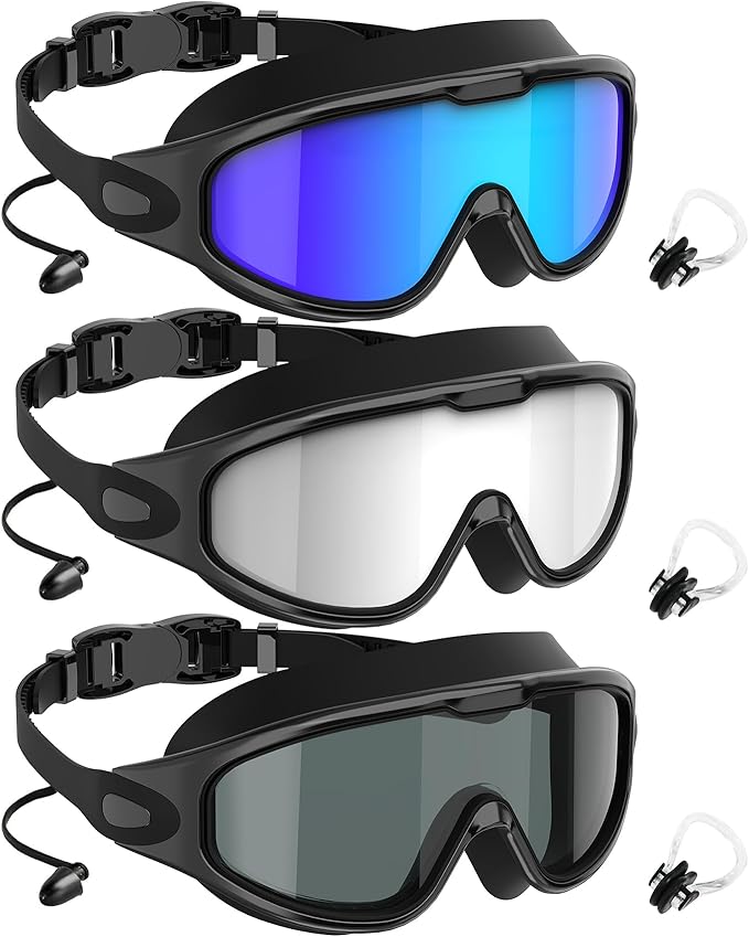 NSSIW Goggles Swimming Adult Swim-Goggles: Wide View with UV400 Protection Anti Fog No Leak for Men and Women 3 Pack