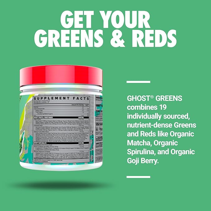 GHOST Greens Powder, Original - 30 Servings - 19 Superfood Greens & Reds Powder, Fruits, Vegetables, Spirulina, & Chlorella, Prebiotics, 10 Billion CFU Probiotic & Digestive Enzymes - Gluten-Free