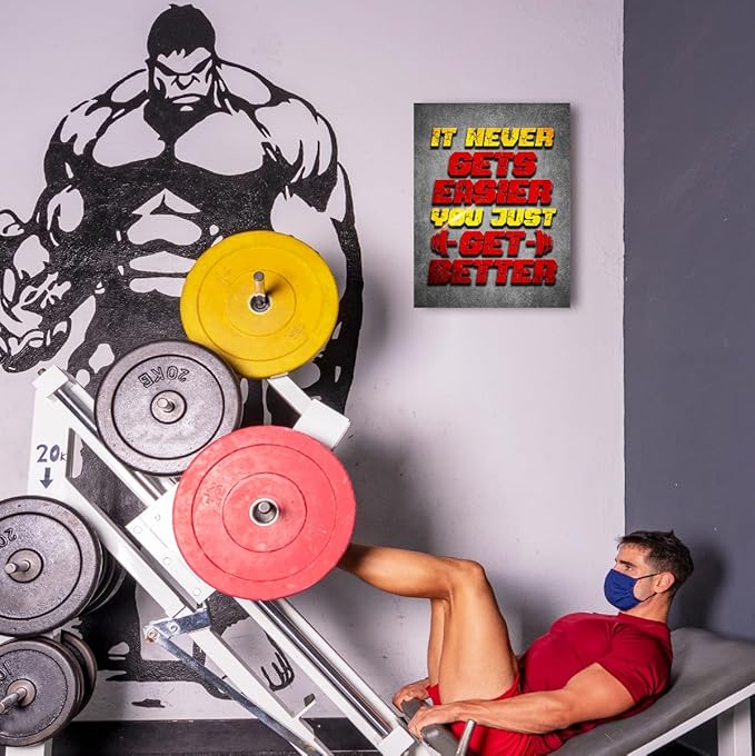 Gym Quotes Wall Art,Inspirational Workout Wall Decor,It Never Gets Easier You Just Get Better Canvas Wall Art for Home Gym Exercise Fitness Room