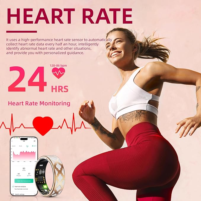 Smart Ring for Women Men -Health Tracker Ring with Heart Rate/Blood Oxygen/Sleep Tracker/Step Counter/10ATM Waterproof Fitness Tracker Ring，Free No Subscription Fee, for iOS&Android