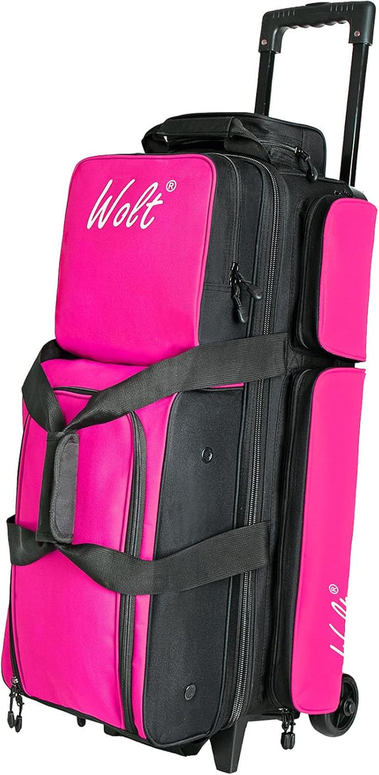 WOLT 3 Ball Bowling Bags with Wheels,Bowling Ball Bag 3 Ball Roller with Separate Shoe Compartment and Accessory Pocket, Retractable Handle Extends to 38’’