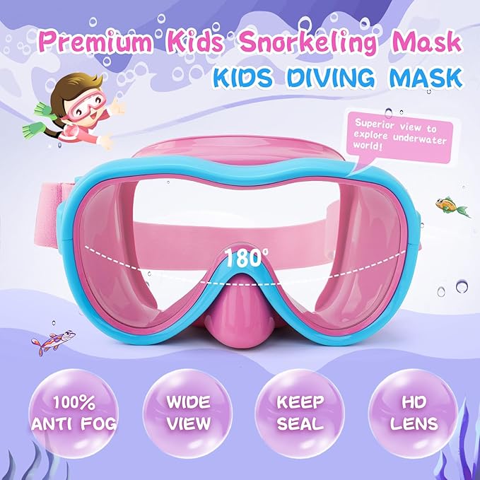 Kids Swim Goggles with Nose Cover, Anti-Leak Swim Mask with Elastic Fabric Strap, UV Protection Swimming Goggles for Kids