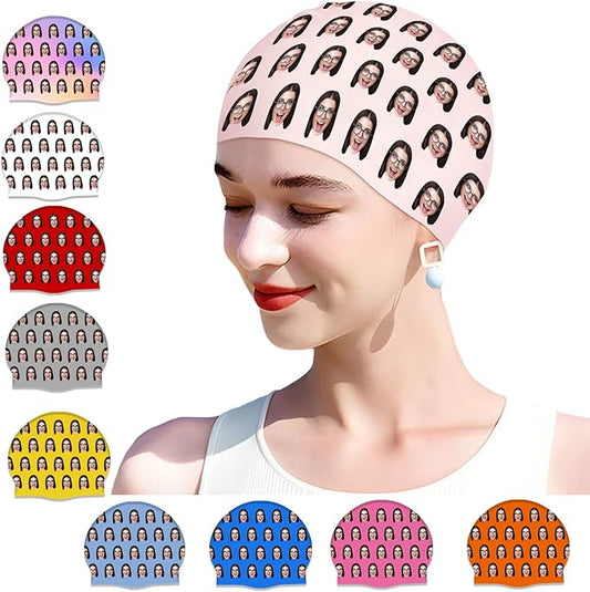 Custom Swim Cap with Photo Personalized Silicone Swim Cap for Men and Women Swimming Customized Swimmers Cap for Short and Medium Length Hair