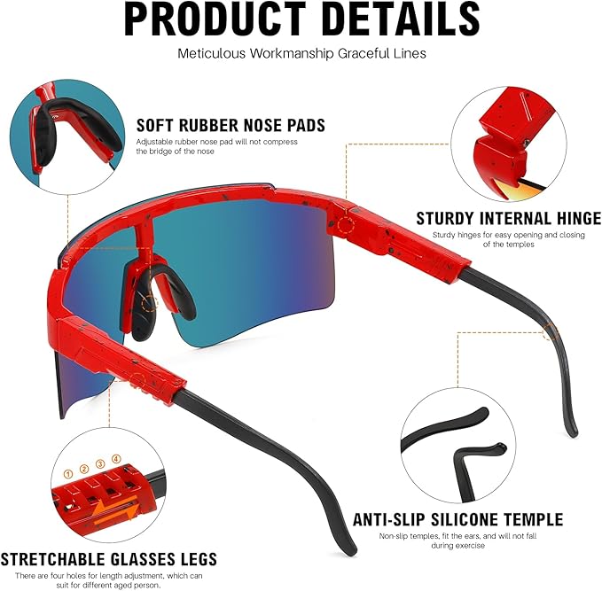 MALIDAK Sports Sunglasses for Mens Women Youth Baseball Sunglasses UV400 Protection Men Cycling Glasses