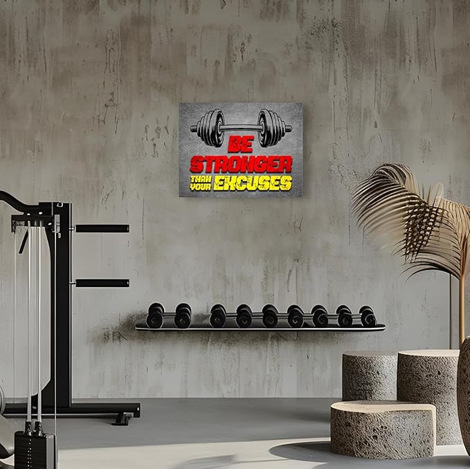 Gym Quotes Wall Art,Inspirational Workout Wall Decor,Be Stronger Than Your Excuses Canvas Wall Art for Home Gym Exercise Fitness Room