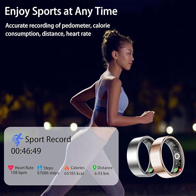 Smart Ring for Women Men, Sleep Tracker Ring, Waterproof Fitness Tracker Health Rings with Heart Rate Monitoring,Blood Oxygen,Stress Distance Calories Steps Tracking,No Subscription Fee(Rose Gold,#12)