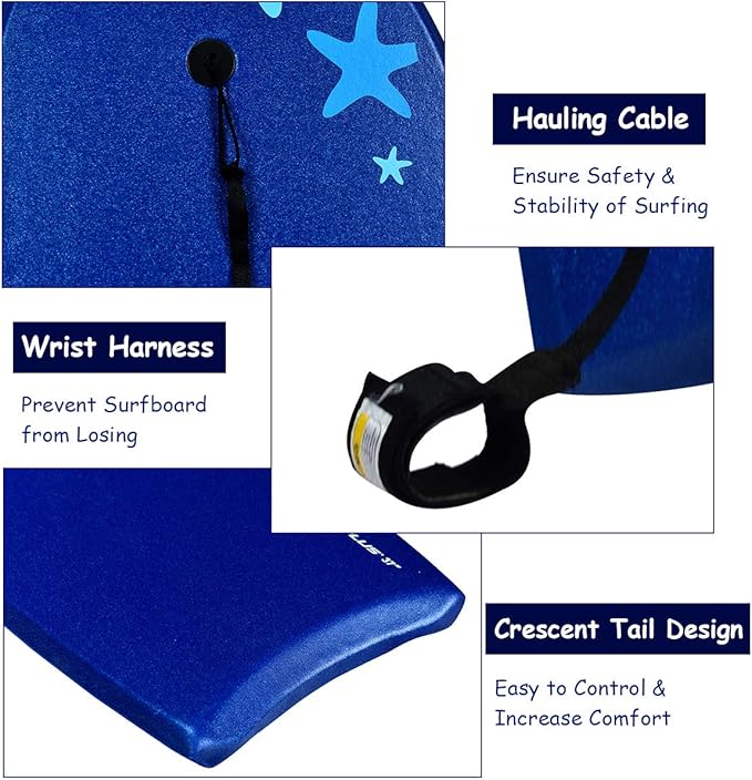 Goplus 41''/37''/33'' Lightweight Body Board for Beach, Surf Board with EPS Core, XPE Deck, HDPE Slick Bottom, Wrist Leash, Bodyboard for Kids Adults Surfing
