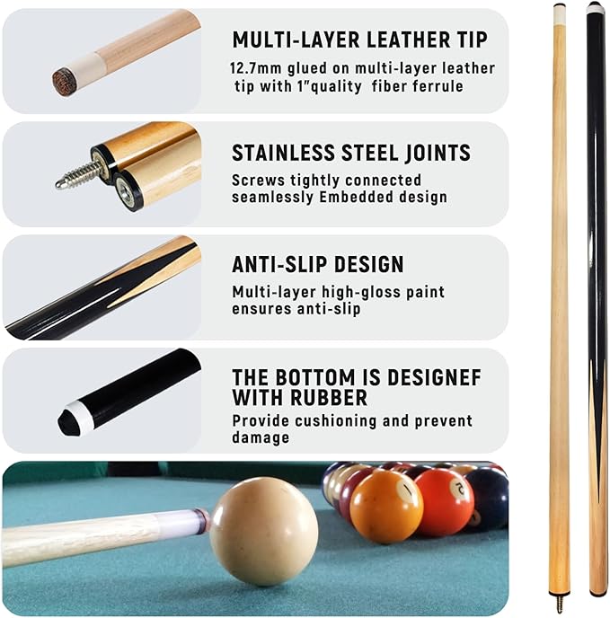 95pcs Pool Table Accessories Set - Balls, Triangle, Rack, Cue, Chalk, Tips, Stickers, Cloth, Brush & Cleaner Set