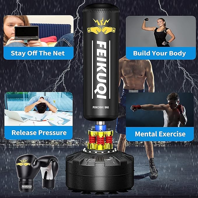 Punching Bag for Adults, Boxing Bag with Stand 70''-205lbs Freestanding Punching Bag for Adults - Kickboxing Bag for Home Gym Office