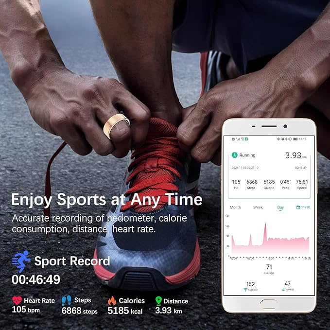 Health Tracker Ring, Smart Health Ring for Women Men with Heart Rate, Blood Oxygen, Sleep Monitor, Steps,Calories, No Subscription Fee, IP68 Waterproof Smart Ring for iPhone & Android (Rose Gold, 9#)