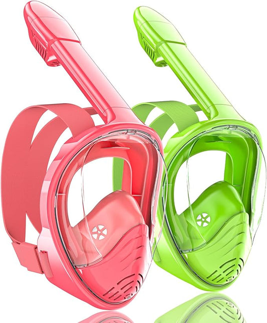 QingSong Kids Snorkel Mask Full Face, Snorkeling Set with Camera Mount, Foldable 180 Degree Panoramic View Snorkeling Gear Anti-Fog Anti-Leak
