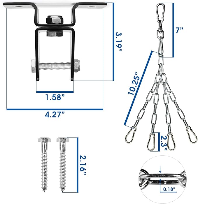 Yes4All Punching Bag Hanger, Stainless Steel Swivel Chain with 4 Snap Hooks for Heavy Bag, Gym Swing, Trapeze, and Hammock