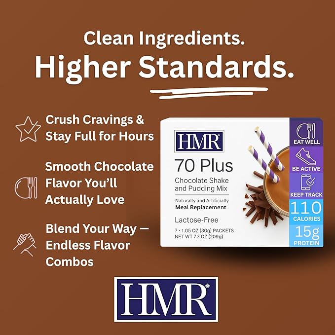 HMR 70 Plus Vanilla + Chocolate Shake & Pudding Mix COMBO | Meal Replacement Powder | Lactose-Free | 15g Protein | Easy to Make | Low Calorie | 42 Single Serving Packets each