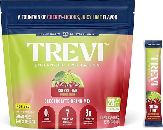 TREVI™ Sugar Free Electrolytes - Drink Mix Hydration Powder Packets - 28 Count - Cherry Lime