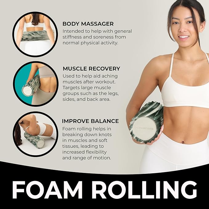 Oceanfoam Tidal Roller - Hunter Marbled - Muscle Massage Foam Roller for Back Pain & Stretching - Firm and Ergonomic Wide Wave Textured - Yoga, Athletics, & Wellness - Full Size, 20" x 5"